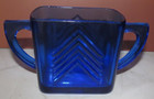 Vintage Hazel Atlas Cobalt Blue Chevron Creamer And Sugar Bowl Set Art Deco — photo 8