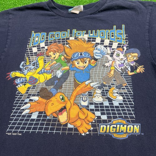 Vintage 1999 DIGIMON Shirt TOO COOL FOR WORDS YOUTH Size Large Rare Blue - Picture 2 of 10