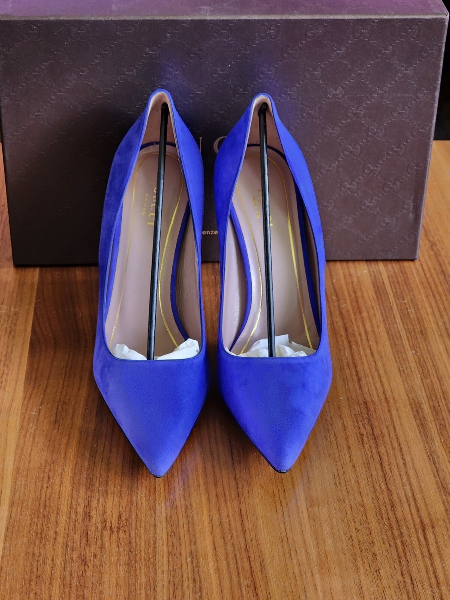 $850 NEW IN BOX Gucci Women's Blue Suede Horsebit Stiletto Pumps