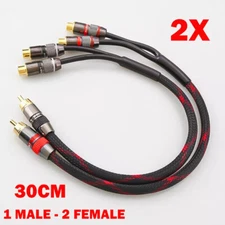 2x For RCA 1 Male to 2 Female Audio Speaker Adapter Y Splitter Cable 12" 30cm
