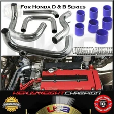 Civic Integra EG EK DC2 SQV Bolt-On Piping Kit Chrome/Blue Silicone B18 B16 D16