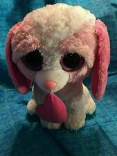 Ty Beanie Boos COOKIE the Pink & White Dog 12" Beanbag Plush Stuffed Animal Toy