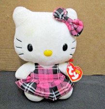 TY Beanie Buddies Hello Kitty Pink  Black Tartan Plaid Dress Plush