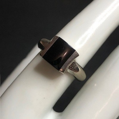 B4026 SMW Onyx Zargenring Sterlingsilber 925 Thailand Modernist Schmuck Gr. 7,5