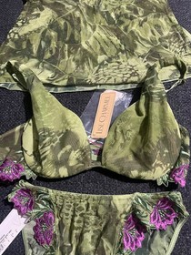 Lise Charmel French Green & Purple 3 Piece Set! Bra, Camisole & Bikini! NWT!