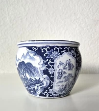 Vintage Chinese Blue & White Porcelain Pot / Planter / Bowl – Marked