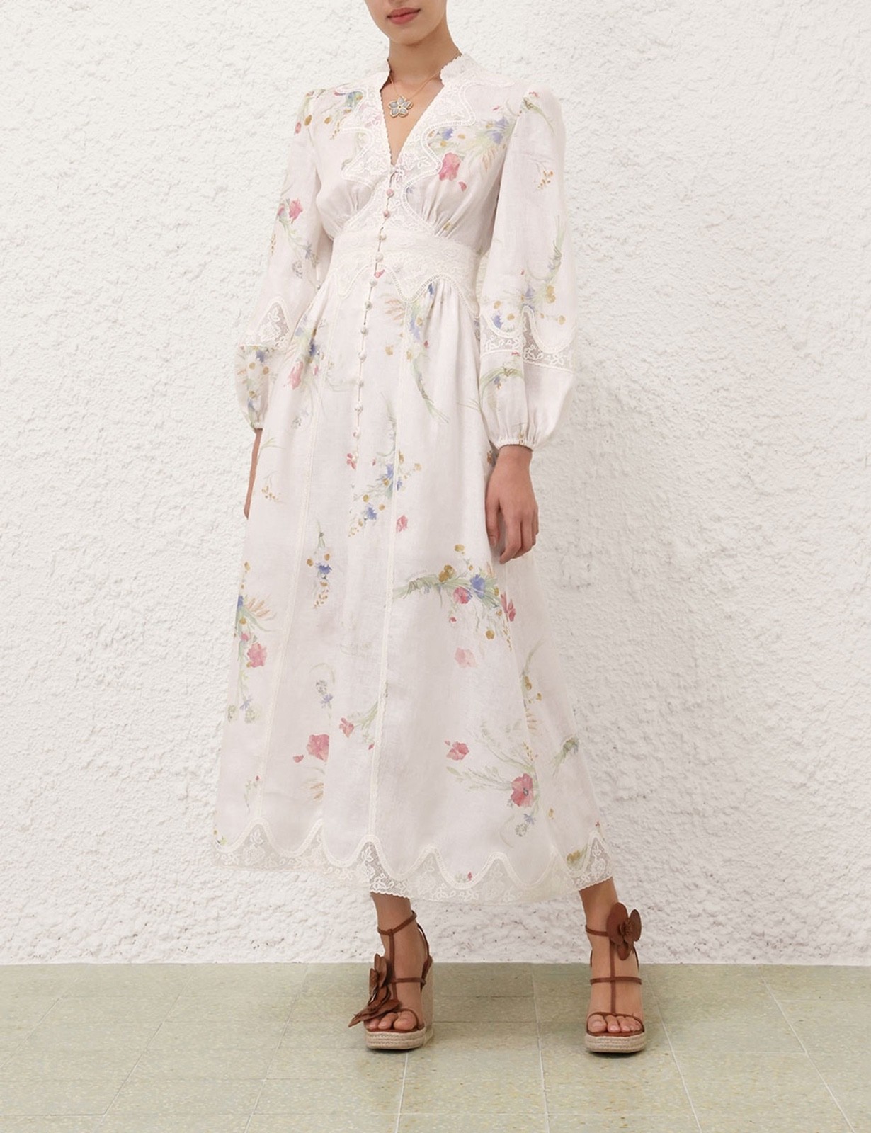 zimmermann LUCKY LACE PLUNGE MIDI DRESS