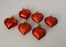 Unbranded Lot of 6 Red Heart Ornaments Glossy/Matte/Glittery Shatterproof