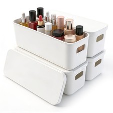 4 Pack Storage Bins with Lids, Stackable Baskets for Organization