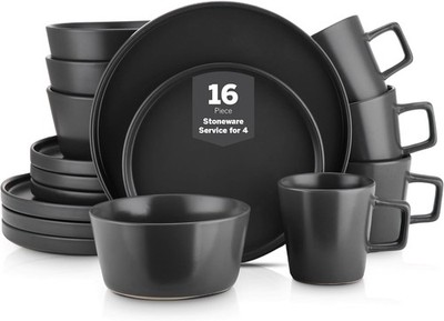 Stone Lain Celina Stoneware 16 Piece Dinnerware Set, Plates and Bowls