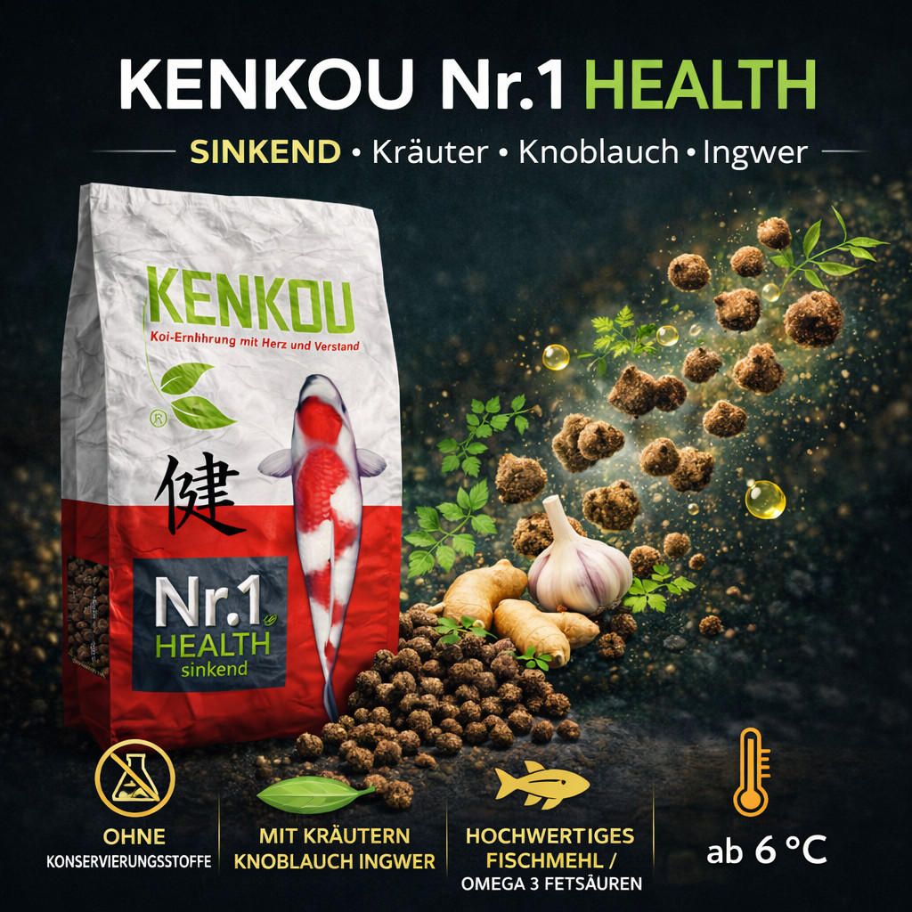 Alimento para koi con hierbas, jengibre, ajo - hundimiento - KENKOU Nr.1 Health 5 kg 4,5 m