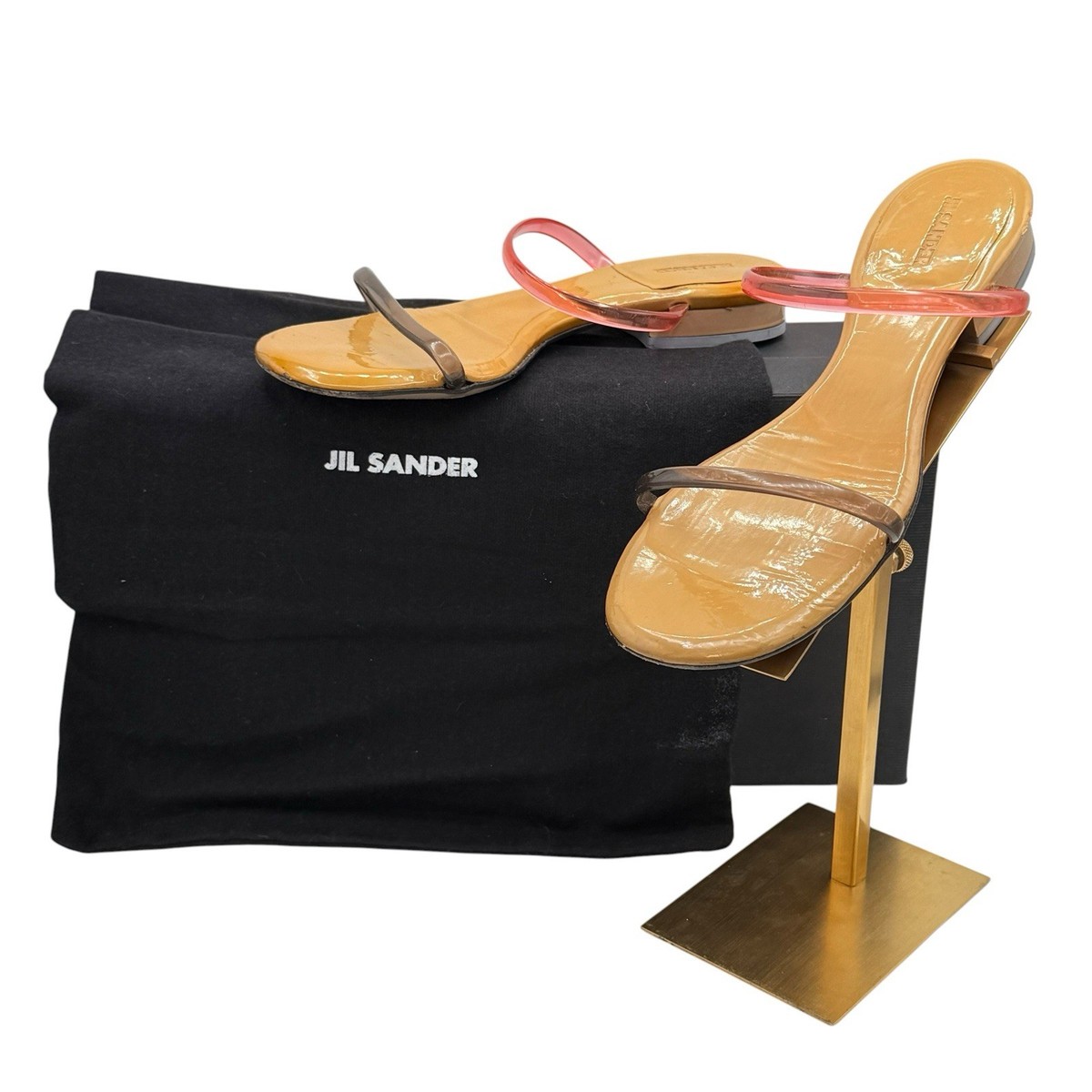 Jil Sander Patent Leather Minimalist Sandals Tan Pink Straps EU 35 