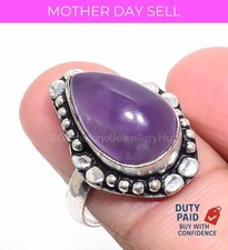 925 Sterling Silver Genuine african amethyst Mother Band Wedding Ring Size 8.5
