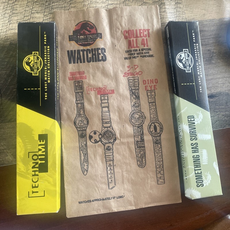 Lot of 2 Jurassic Park Watches with bag 1997 Burger King 90s Nostalgia