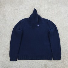 Chaps Jumper Mens Large Navy Blue Tight Knit Shawl Collar Single Button Detail