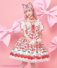Preview of Angelic Pretty Cherry Jam Label JSK White Gingham Polyester Frill Collar Lolita