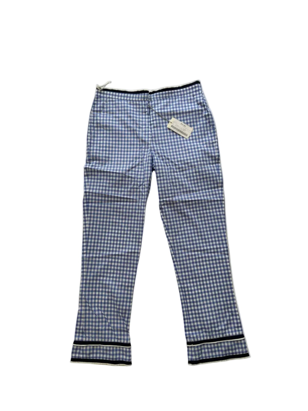 Pantalones Vichy Miu SS 2000 a cuadros azules con etiquetas. IT 44.