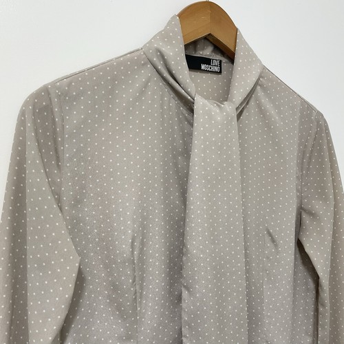 Love Moschino Tie Neck Blouse Women's UK 10 Beige White Polka Dot Button Summer - Picture 10 of 22