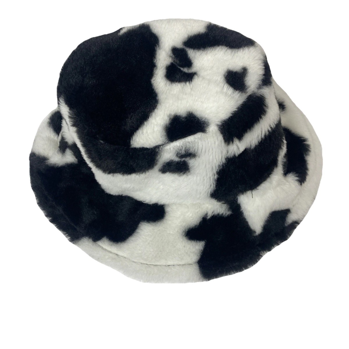 Vintage Y2K Claire\'s Black & White Faux Fur Checkered Checks Bucket Hat Checkered Bucket Hat Cap, Black White Racing Check Retro  main image 4