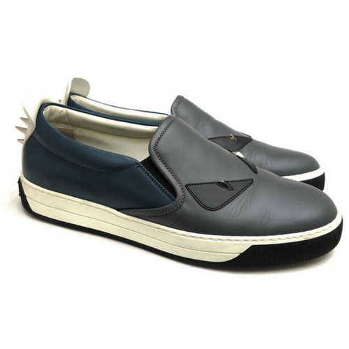 FENDI BAG BUGS Monster Slip-on Sneakers Men’s Logo Size EU40.5 US7 Navy Leather - Picture 20 of 24