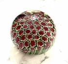 Vintage Millefiori Art Glass Paperweight Floral Red Green Murano Style 3”