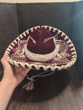 Vintage Pigalle Red Sequins Mexican Sombrero Mariachi Hat XXXXXXX Velour