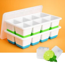 Large Ice Cube Trays 2 Pack, Silicone Easy-Release and Flexible Ice Cube Molds w