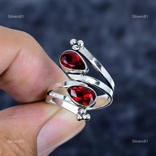 January Garnet Gemstone Bezel Wedding Eternity Ethnic Ring Jewelry 925 Silver