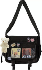 Kawaii Crossbody Ita Bag for Women with Pin Plush Bear - Japanese Messenger Ba