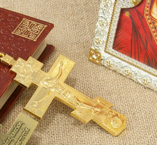 Orthodox Pectoral Cross Golden Crucifix Necklace Pendant Bishop Pastor Religion