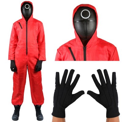 Survival Spiel Kreis Kostüm TV Spiel Kostüm Outfit Overall Handschuhe Maske