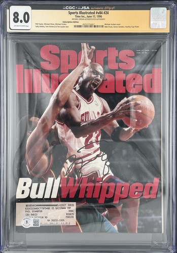MICHAEL JORDAN 1996 SPORTS ILLUSTRATED AUTO SIGNED COVER CGC JSA 8.0 Q6995