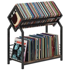 2-Tier Vinyl Record Storage Holder with Dividers, 24.4''W Vinyl Record Displa...