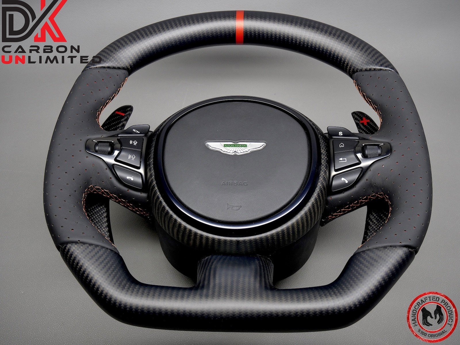 Aston Martin DBS DB11 Vantage Lords Red Perforated Napa Carbon Steering Wheel v1