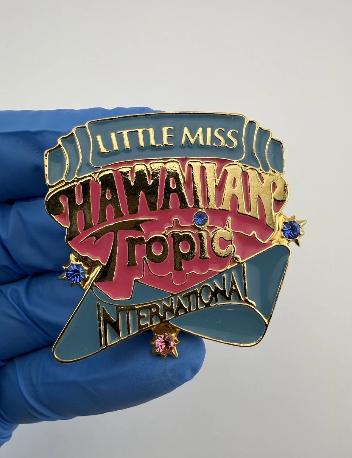 VTG? Hawaiian Tropic International Beauty Pageant Enamel Lapel Pin w/Jewels