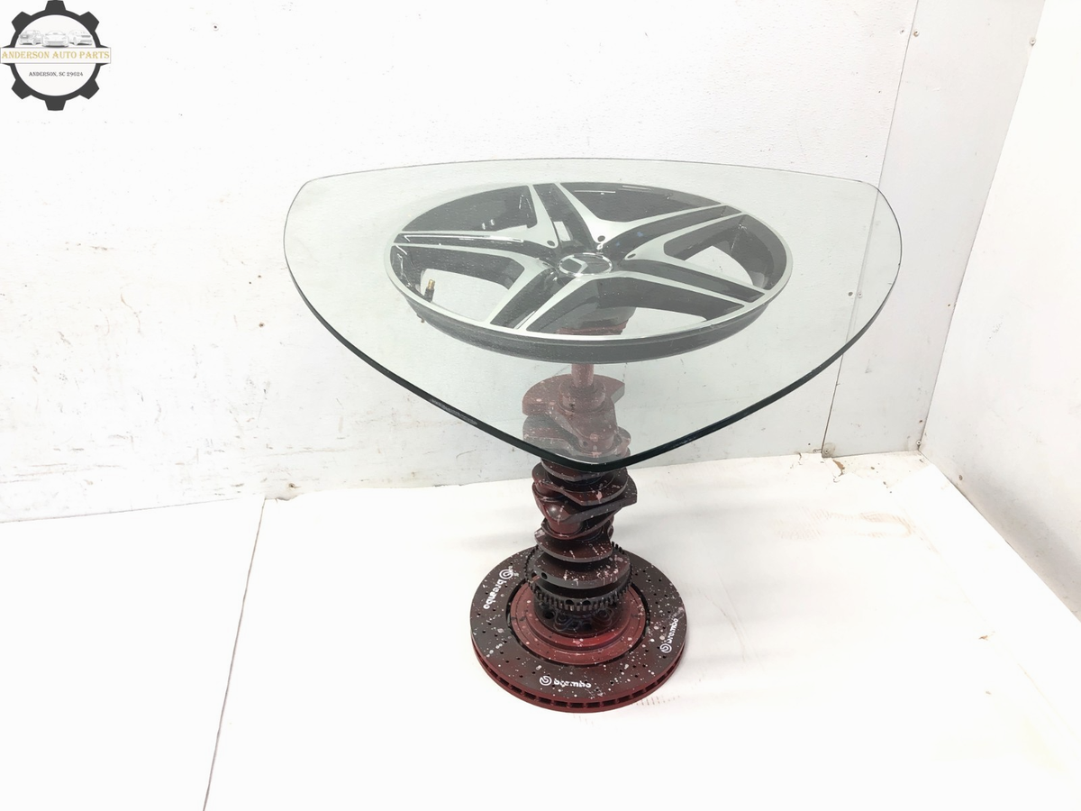 CUSTOM GLASS TOP COFFEE SIDE TABLE CRANKSHAFT BRAKE ROTOR MERCEDES
