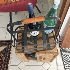 PORTE BOUTEILLES EN FER CASIER PANIER EN MÉTAL VINTAGE 6 BOUTEILLES VIN