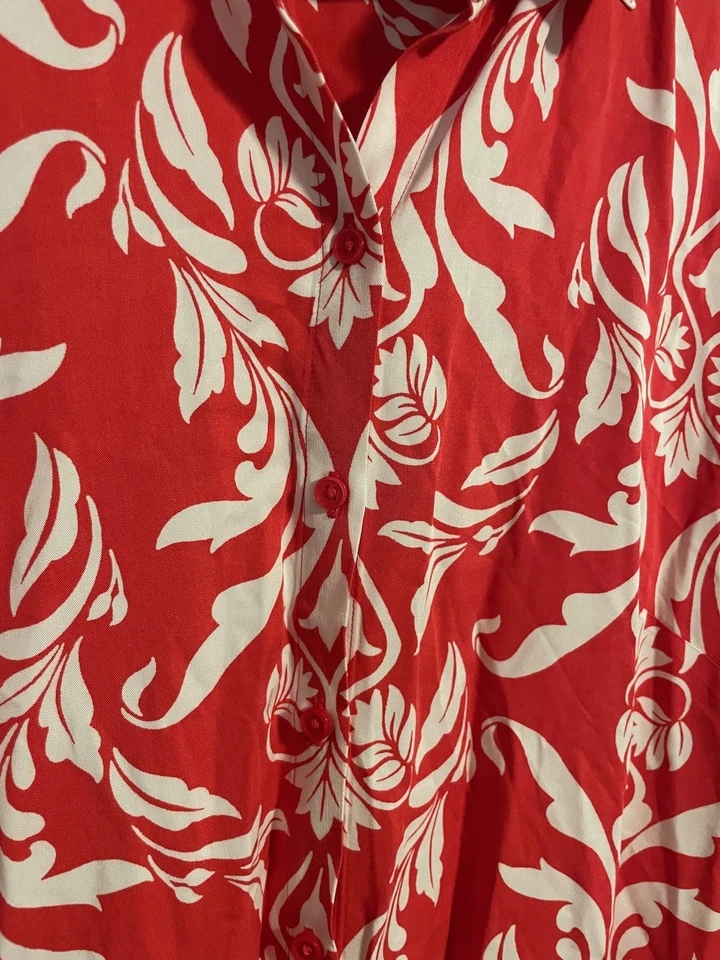 Vestido Camisa Chicos Mujer 3 16 Rojo Blanco Floral Abotonado Manga 3/4 Rayón Seda Foto 2 de 4