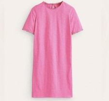 BODEN hot pink cotton pompom mini shirt dress sz 10