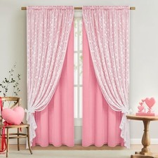 Pink Curtains for Living 52"W x 63"L Pack of 2 Deep Pink Light Filtering