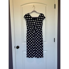 Eliza J Gathered Waist Navy with White Polka Dots Dress Size 8