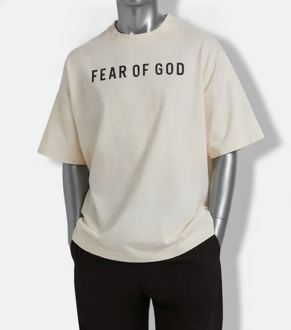 Fear of God Women's Ivory Logo Crewneck Cotton Short Sleeve T-Shirt Size XL