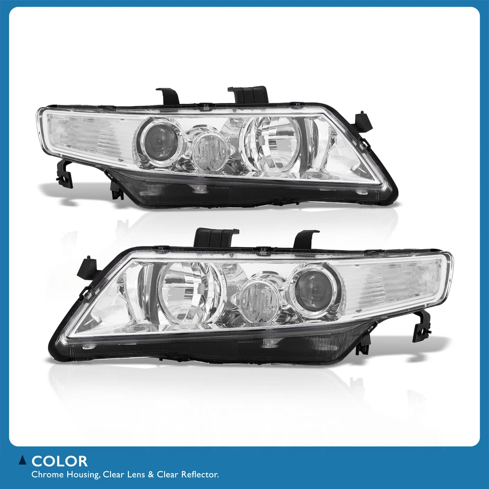 For 04-08 Acura TSX CL9 JDM Projector Headlights Lamps Chrome Clear Reflectors Foto 2 de 4