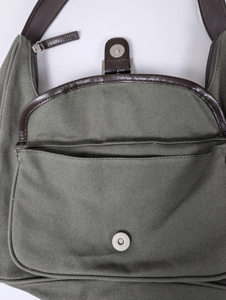 Bolso Cartera Eddie Bauer Hombro Lona Verde Oliva Crema Interior ¡Muy Limpio! Foto 4 de 4