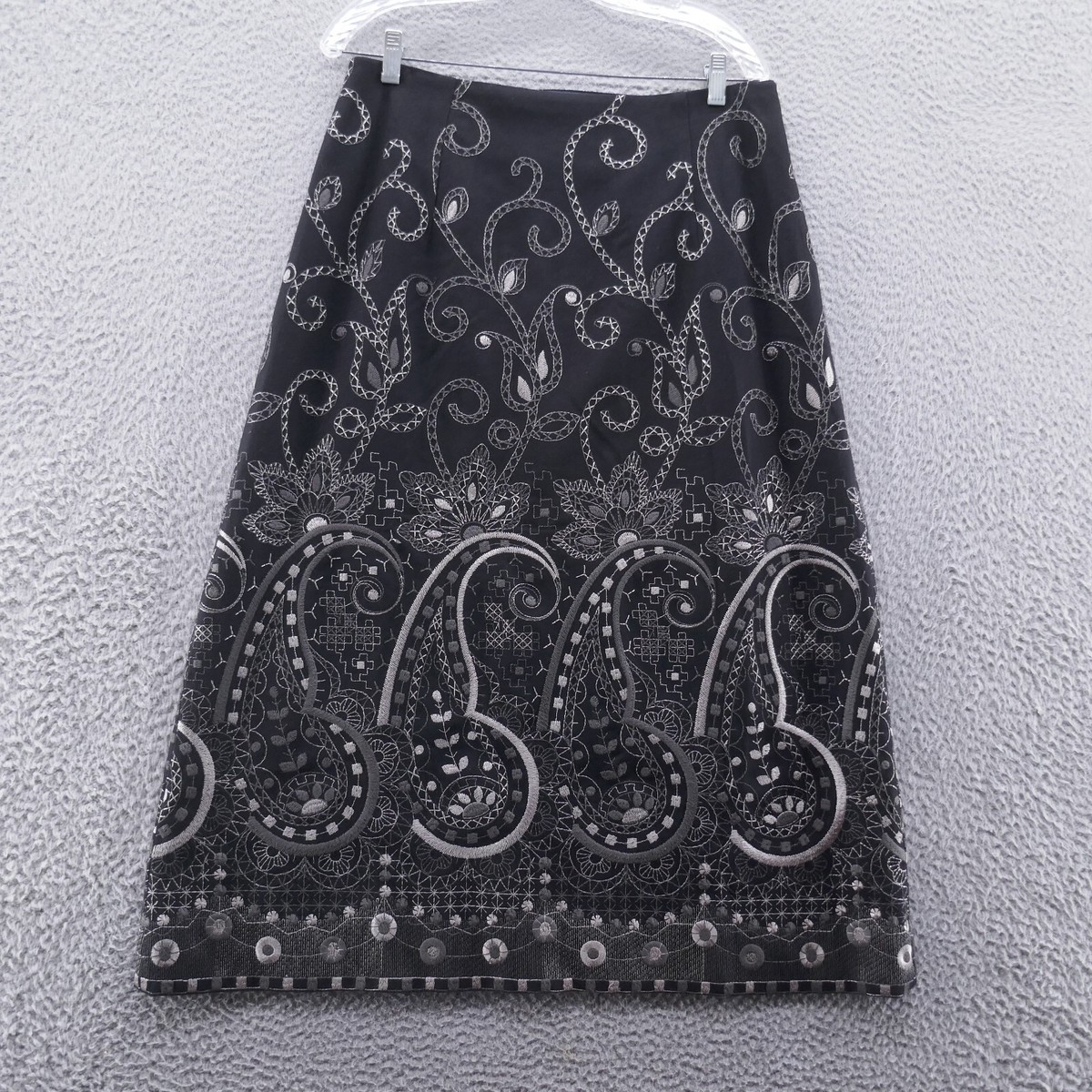 Talbots Womens Wool Blend A-Line Maxi Skirt 12 Black Embroidered