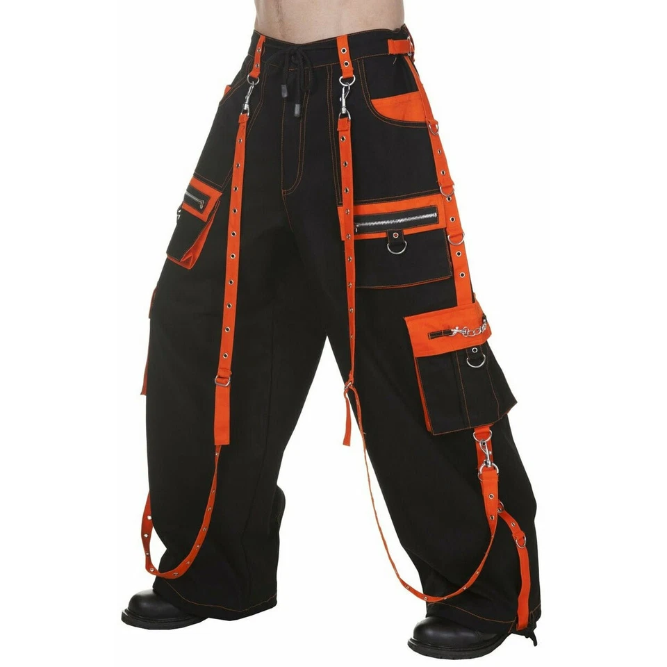 Gothic Men's Handmade Bondage 4 Pocket Trouser Punk Rock Black Orange Trip Pant