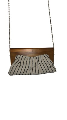 Urban Expressions Black & White Stripe Wood Handle Clutch 