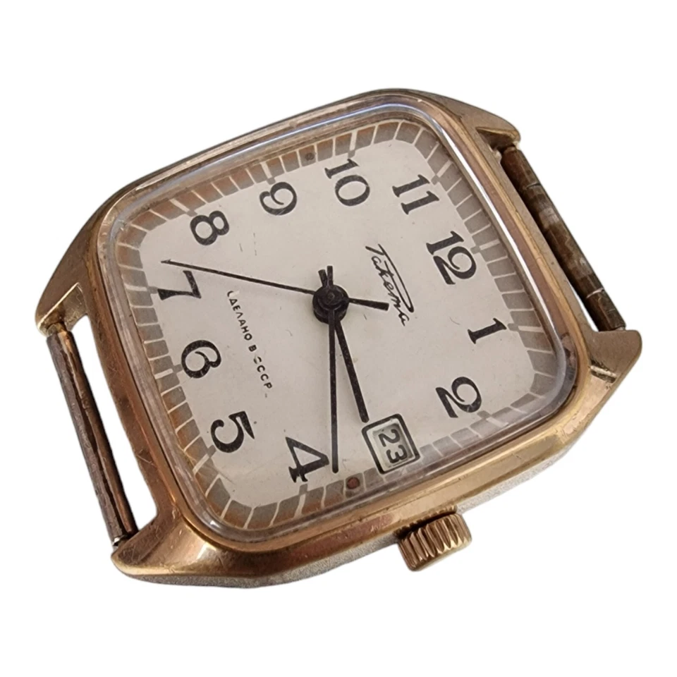RELOJ MECÁNICO VINTAGE DE LUJO CHAPADO EN ORO PARA HOMBRE "RAKETA" CON BONITA ESFERA BLANCA Foto 2 de 4
