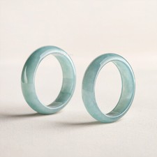 Natural Jadeite Ring Women Men A Grade Blue Water 6mm Wider Band Ring US 10-13