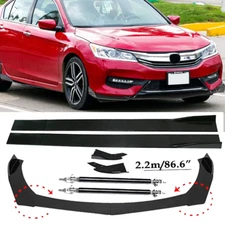 Front Bumper Lip Spoiler+86.6" Side Skirt Body Kit Glossy For Honda Civic Accord
